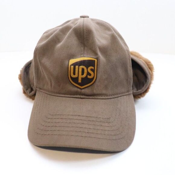 UPS Postal Service Trapper Hat Vintage‎ Faux Fur W/ Ear Flaps Insulated Sherpa - Picture 1 of 6